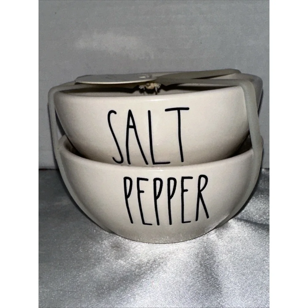 Rae Dunn Salt and Pepper Cellar Bowls Set Cream Ceramic Artisan Collection NEW